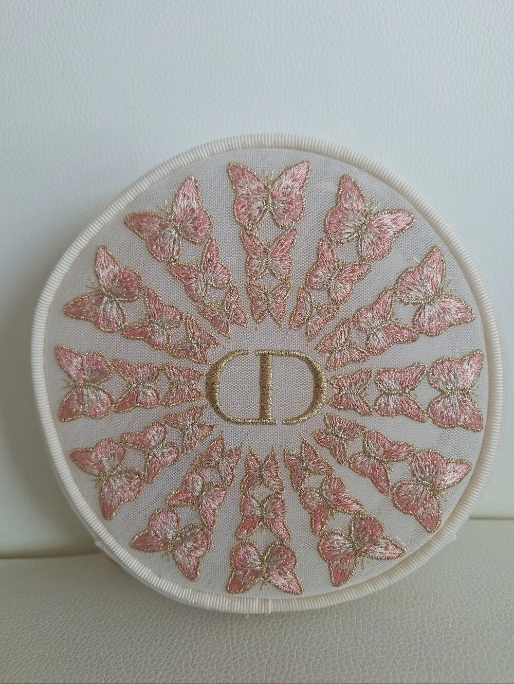 Dior Pink & Gold Butterfly Round Beauty Pouch NWOT